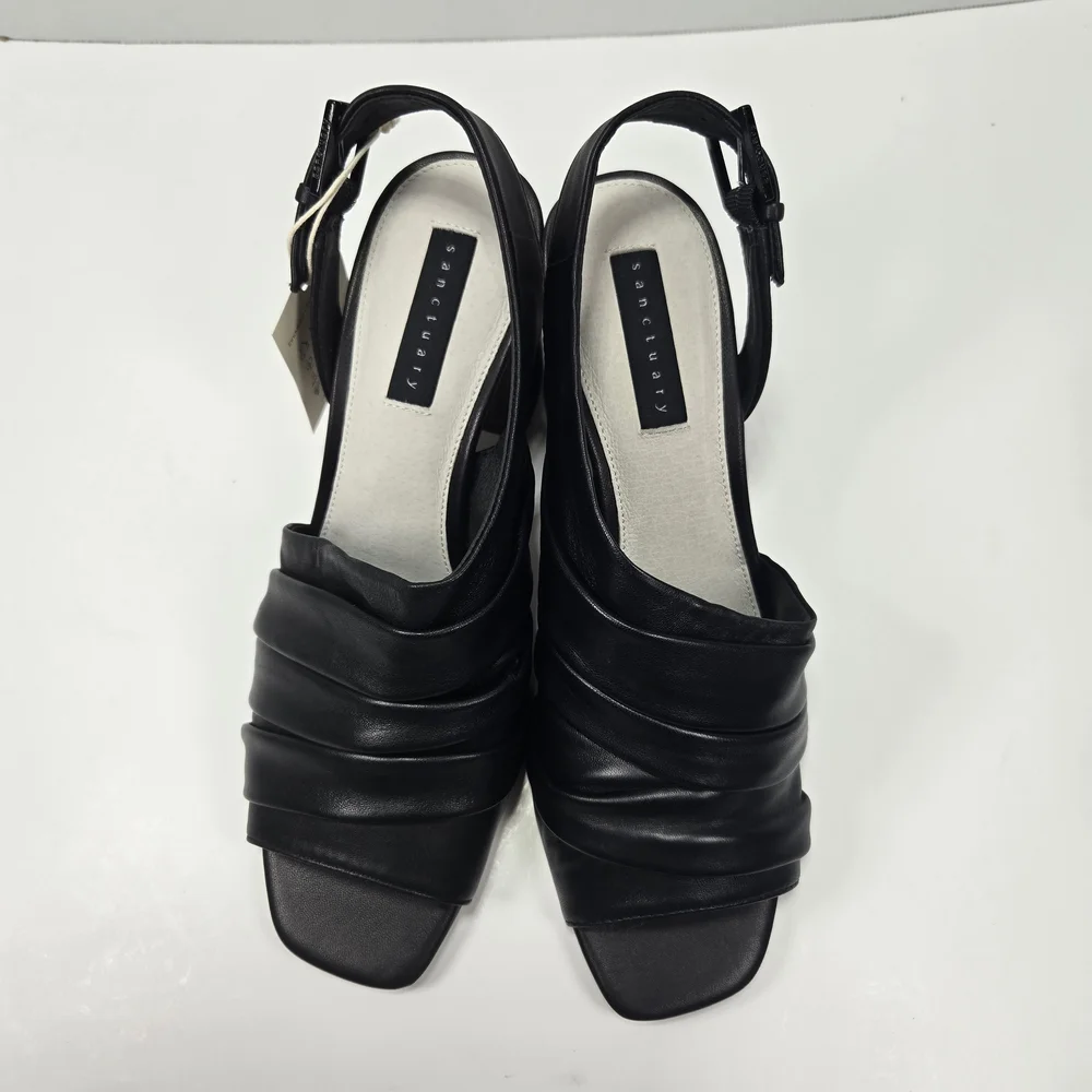 Sanctuary Regal Black Leather Slingback Woodgrain 3 1/2